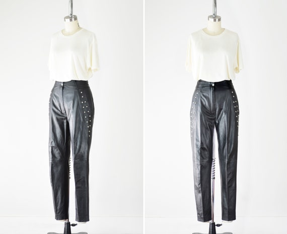 80s Studded Leather Pants 24 Inch Waist / Leather… - image 1