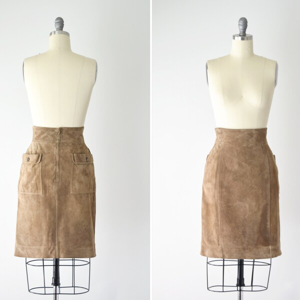 80s Ungaro Suede Skirt Sm / Suede Pencil Skirt / High Waist Leather Skirt / Ungaro Leather Skirt / Brown Leather Skirt / Size Small