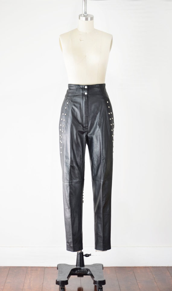 80s Studded Leather Pants 24 Inch Waist / Leather… - image 2