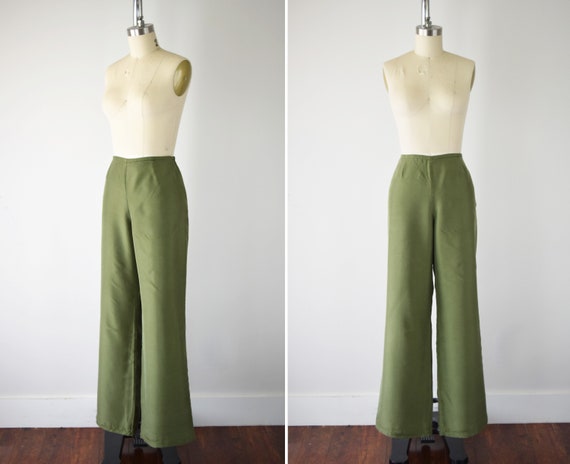 Y2K Green Silk Baggy Pants Med / Silk Pants / Silk