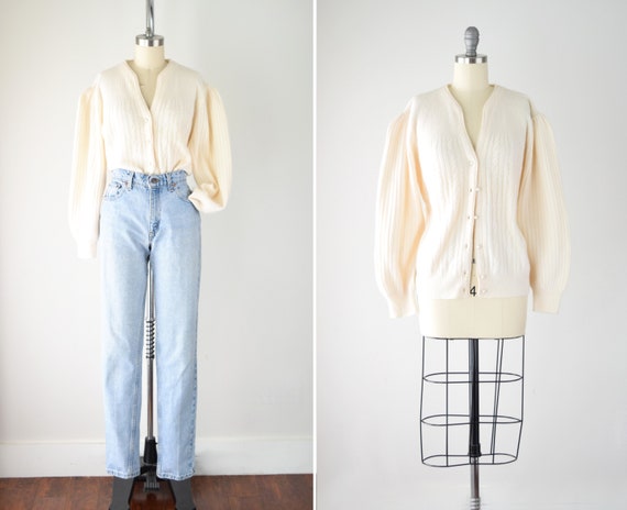 Balloon Sleeve Lambswool & Angora Cardigan Med / C