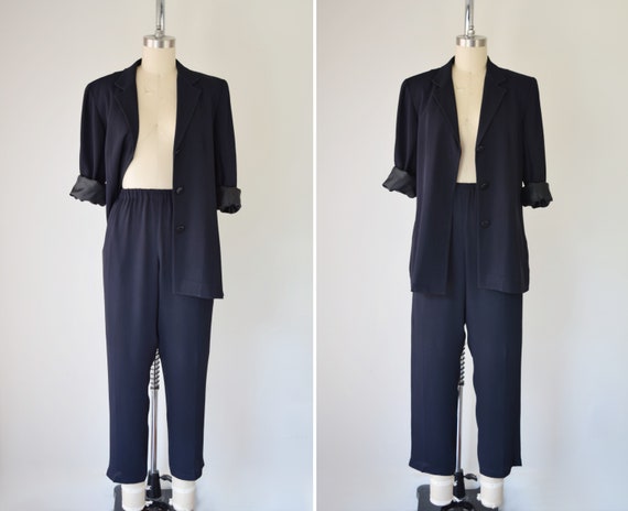 90s DKNY Silk Pantsuit / Silk Pants Set / Pant Set