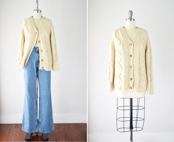 Fisherman Cardigan Sweater Sm Med / Handmade Cable
