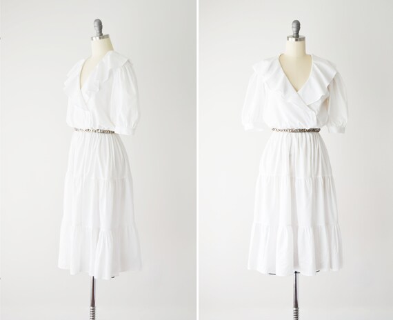 80s Puff Sleeve Dress Sm / Tiered Ruffle Dress / R