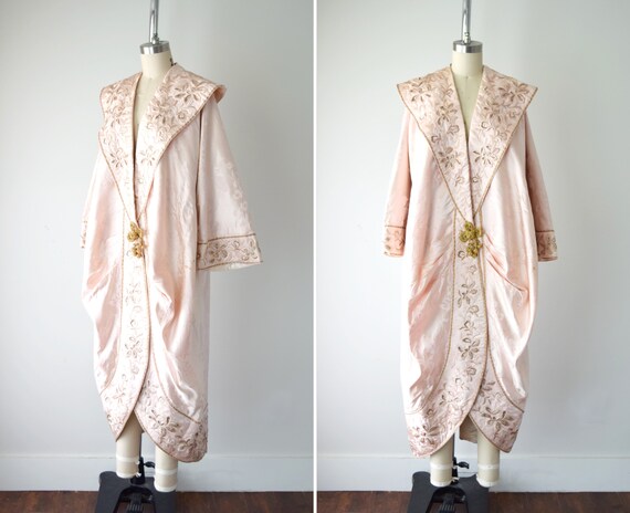 1910s 1920s Silk Brocade Embroidered Evening Coat