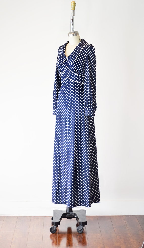 70s Navy Prairie Dress XS / Polka Dot Maxi Dress … - image 6