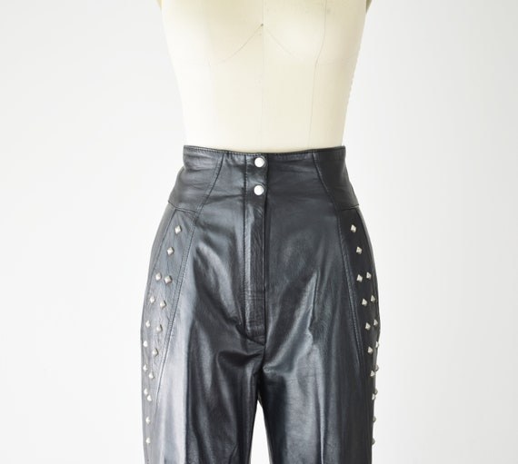 80s Studded Leather Pants 24 Inch Waist / Leather… - image 3