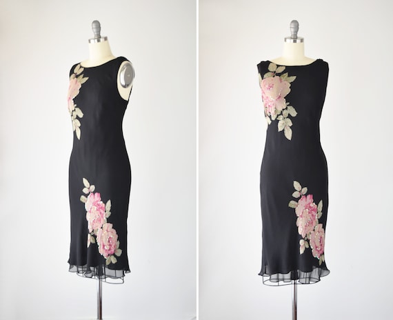 Black Silk Bias Dress Med / Silk Slip Dress / Bias