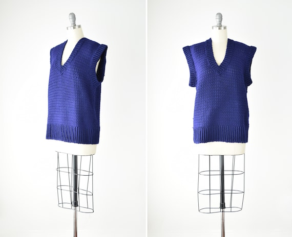 Indigo Sweater Vest Sm Med / Blue Purple Crochet … - image 1