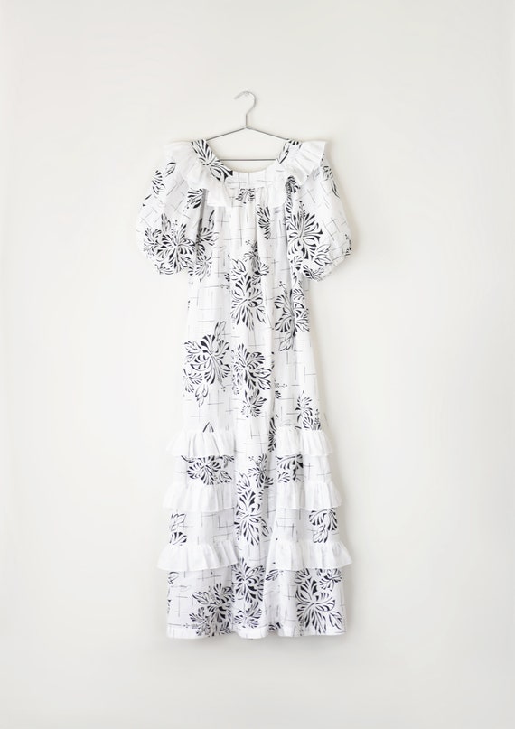 Cotton Blend Puff Sleeve Dress S / Flowy Maxi Dre… - image 8