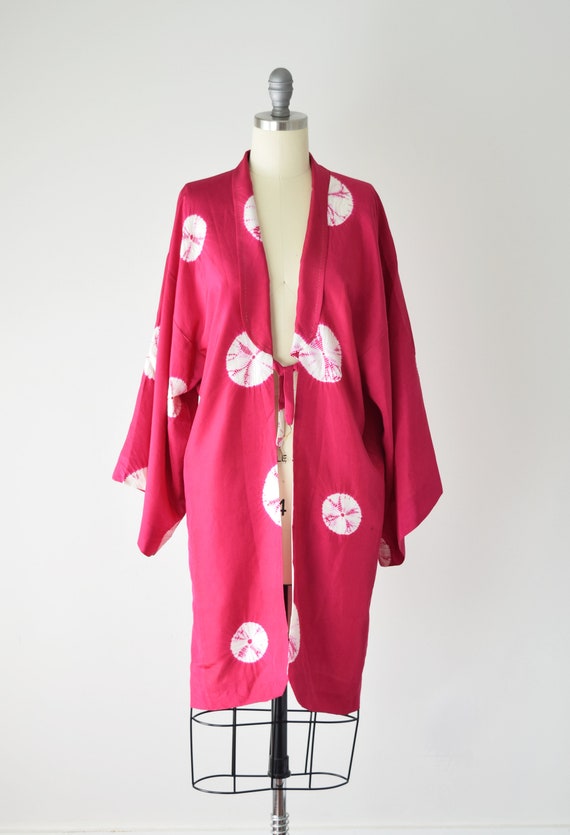 50s Silk Shibori Kimono OS / Hand Sewn Haori Kimo… - image 3