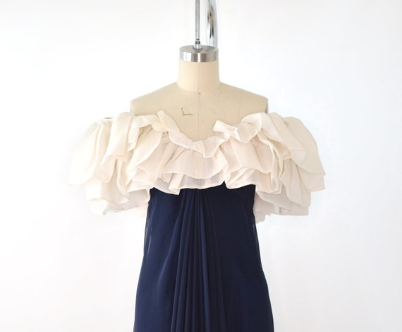 80's Victor Costa Ruffle Collar Dress Sm - image 1