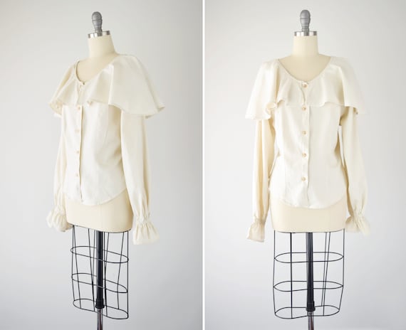 Linen Blend Bib Blouse Lg / Linen Cotton Puritan C