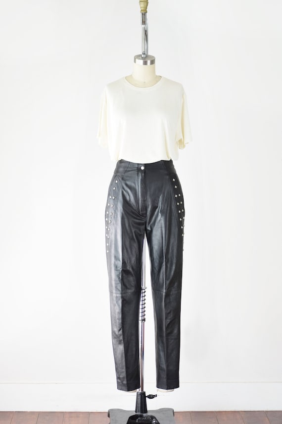 80s Studded Leather Pants 24 Inch Waist / Leather… - image 6
