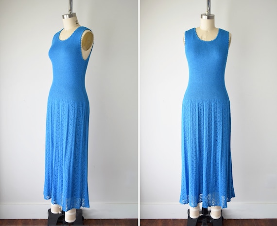 Cobalt Blue Crochet Dress Sm / Blue Crochet Maxi D
