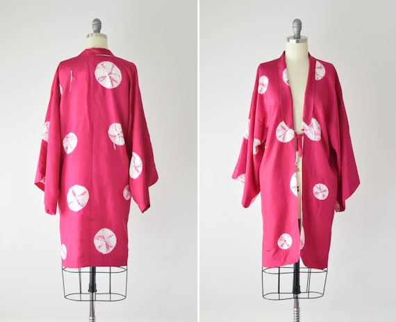 50s Silk Shibori Kimono OS / Hand Sewn Haori Kimo… - image 1