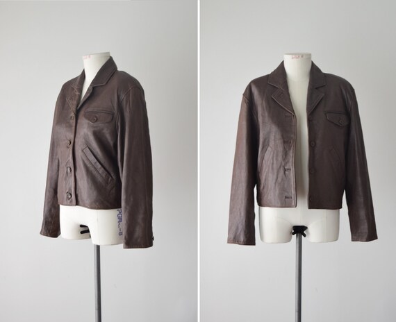 90s Leather Jacket Med / Cropped Leather Jacket Wo