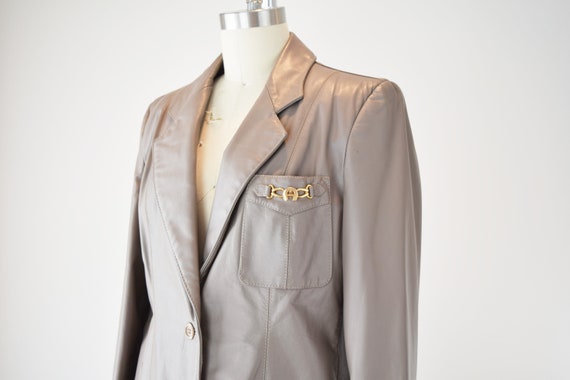 70s Leather Blazer M / Taupe Leather Blazer / Sin… - image 2