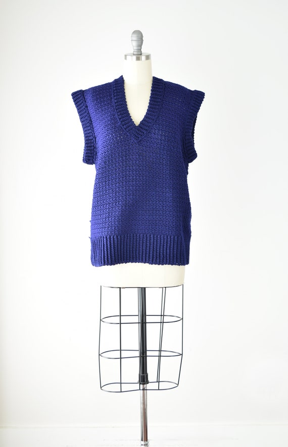 Indigo Sweater Vest Sm Med / Blue Purple Crochet … - image 2