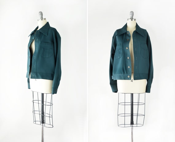 Crop Shirt Jacket Lg / Dark Green Shirt Jacket / … - image 1