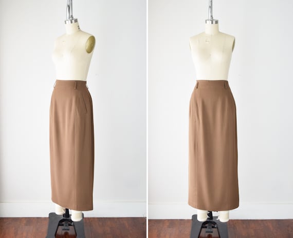 Camel Wool Blend Maxi Skirt Sm / Worsted Wool Maxi