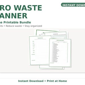 Zero Waste Planner Printable, Eco Habit Tracker, Sustainable Living Planner PDF, Meal Planner & Waste Log, 13-Page Instant Download