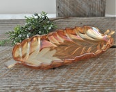 Carnival Glass Double Leaf Small Tray, Serving, Relish, Candy, Ring, Keys, Favors, Wedding, Bridal, Marigold, Pressed, Iridescent, Hostess