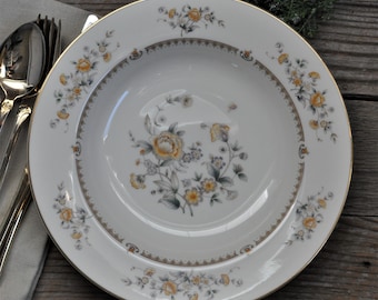 Mikasa Peony Rose, Rim Soup Bowls, Salad Plate, Ivory China, Yellow Floral, Wedding Dinner, Bridal Tea Party, Registry, Replacement,