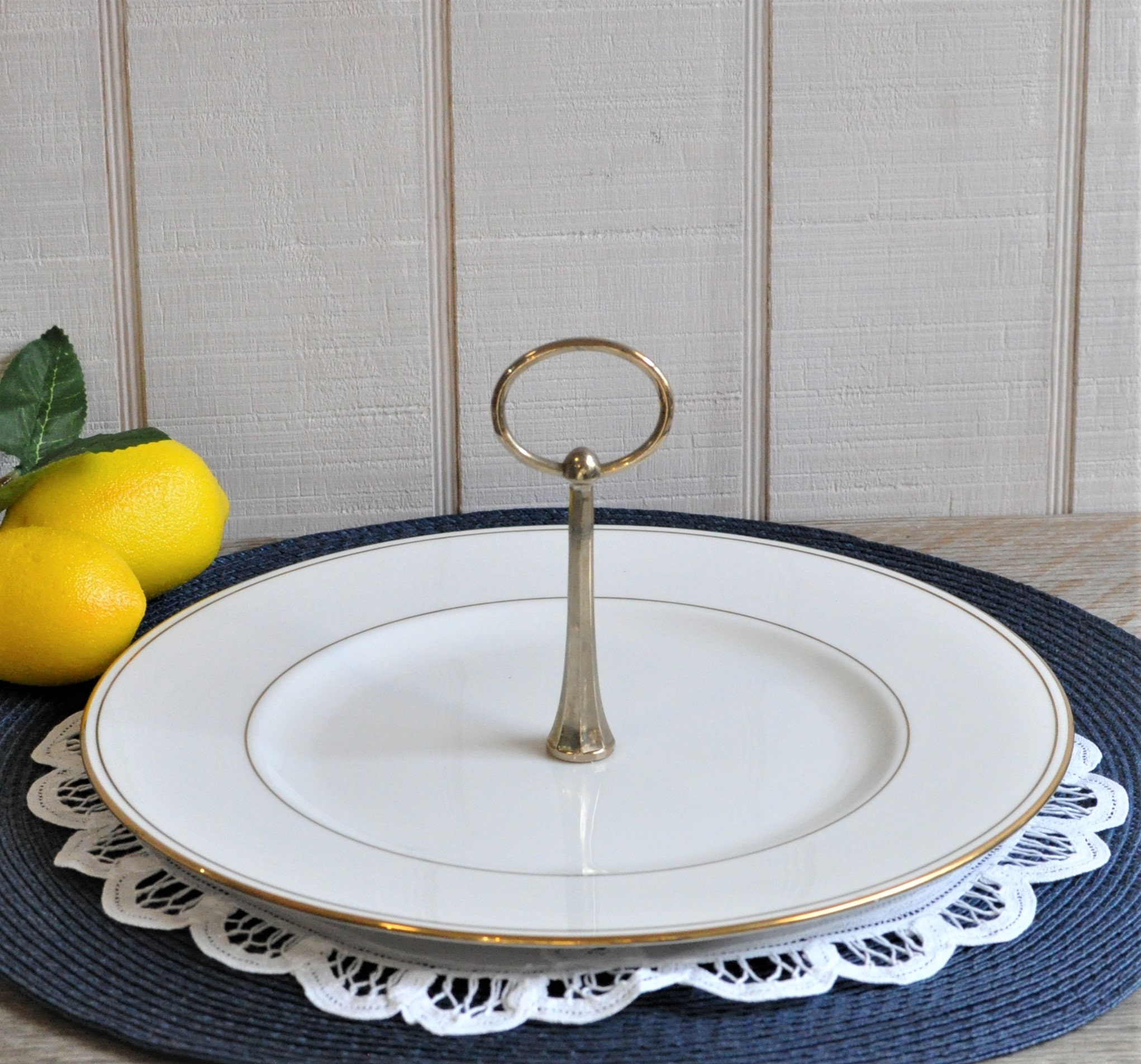 Lenox Federal Gold, Serving Plate with Handle, Elegant Cake, Hors d'oeuvre Tea Party, Elegant Sandwich, Bridal Garden Party, Replacement