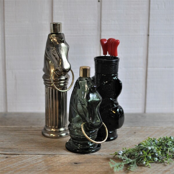 Avon Perfume Bottle Collection, Vintage Aftershave Glass Bottles, Horses, Golf Bag, Mancave Decor, Home Bar Decor, Sport Horse Lover, Chess