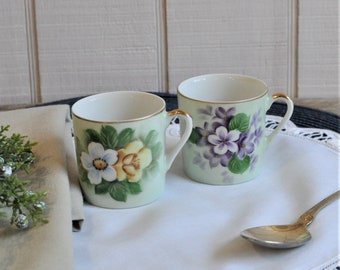 Pair of Lefton China Demitasse Espresso Cups, SL 510, Orphan Coffee Tea Cups, Floral, Replacement, Bridal Garden Tea Party, Curio Display,