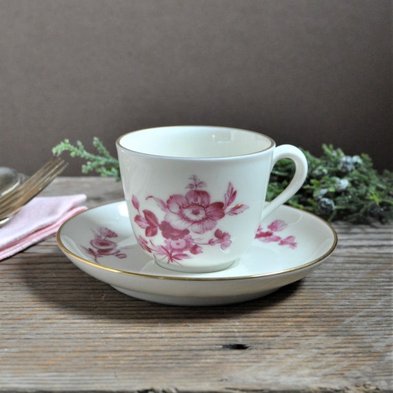 Richard Ginori, Demitasse and Saucer Set, Small Teacup, Burgundy,  Replacement, Spring Tea Party, Espresso, Coffee Lover, Roses, for Her 