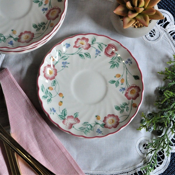 5 Vintage Saucer Plates, Churchill, Briar Rose Pink, Floral, Replacement, Fine Tableware, Spring Bridal Tea Party, Snack, Cake Plate, Shabby