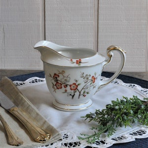 Vintage Creamer, Orange Flowers, Albion, Gold trim, Elegant Table Serving, Garden Tea Party, Bridal Luncheon, Wedding, Shabby, Mismatched