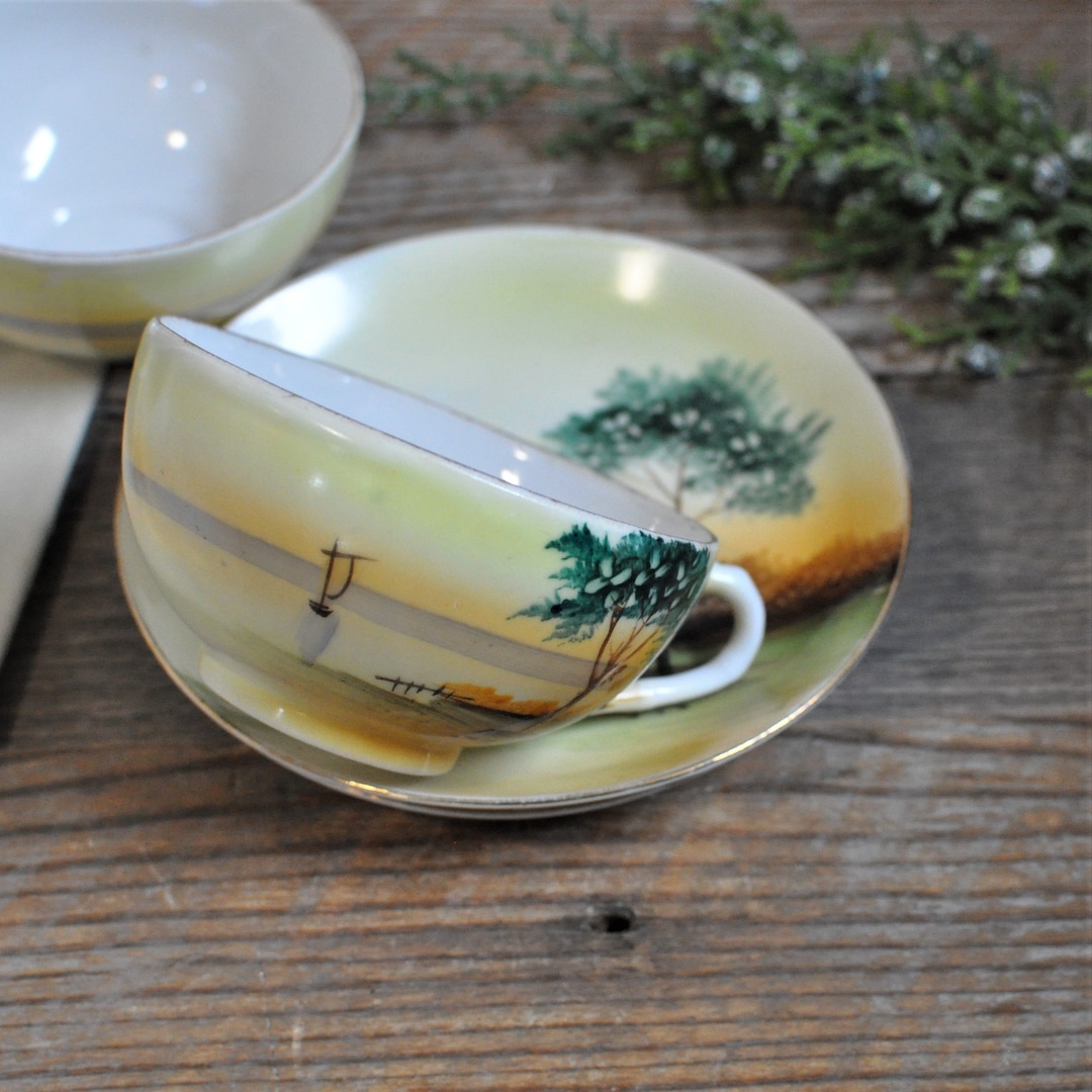 Two Vintage Japanese Hand Painted Tea Cups and Saucers, Japan Country ...