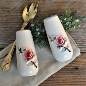 Salt & Pepper Shakers, Floral, Prayers, Roses, Inspirational Religious, Retro Dinner Table, Romantic Table Set, Wedding Gift Bridal Registry