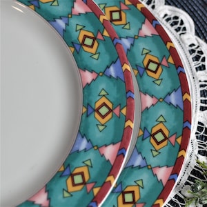 American Atelier, Timberlane, Dinner Plates, 3381, Turquoise Geometric, Mismatched China, Replacement, Southwest Tablescape, Summer Garden