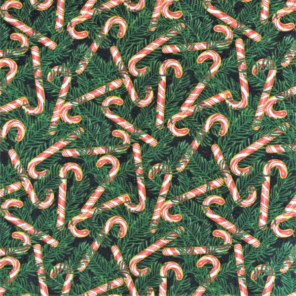 1/2 Yard Patty Reed Designs, Candy Cane, Glitter Cotton Fabric, Quilting Apparel, Christmas Home Decor, Holiday Craft, Festive, Red & Green