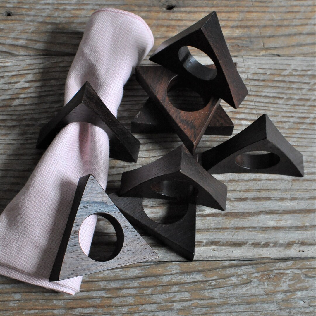 Wood Napkin Rings Holder Geometrical Dark Wood Triangles Etsy