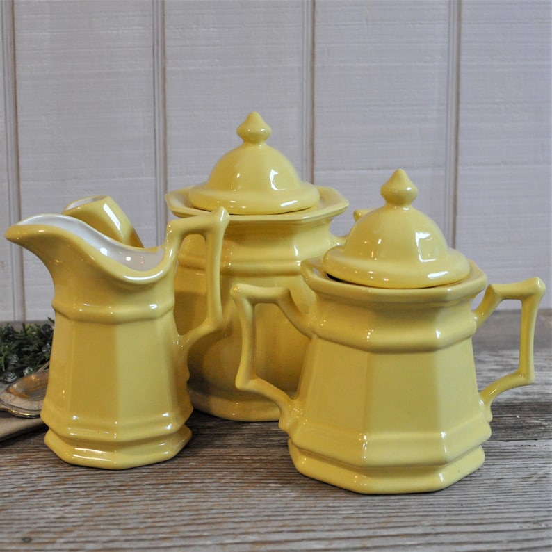 Serving Tea Set Teapot Creamer & Covered Sugar Bowl Sunny Etsy