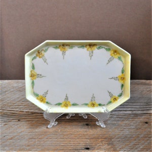 Antique Hand Painted Prussia Tray, Vanity Decor, Ring Dish, Yellow Flowers, Artists Signed, Jewelry Pin Dish, Organization, For Bridesmaid