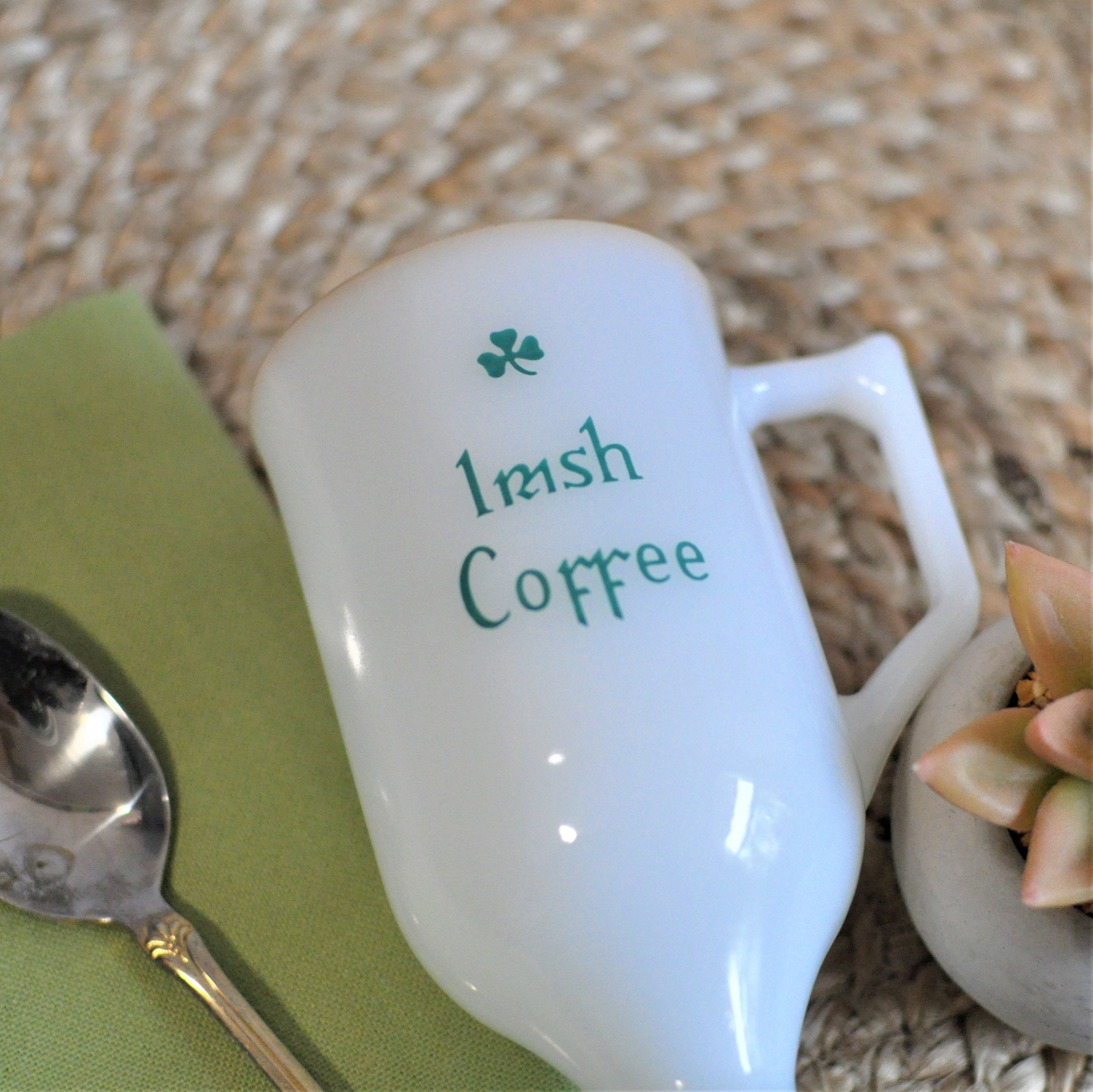 Irish Coffee Mug, Milk Glass, Gold Rim With Pedestal, Tall Footed