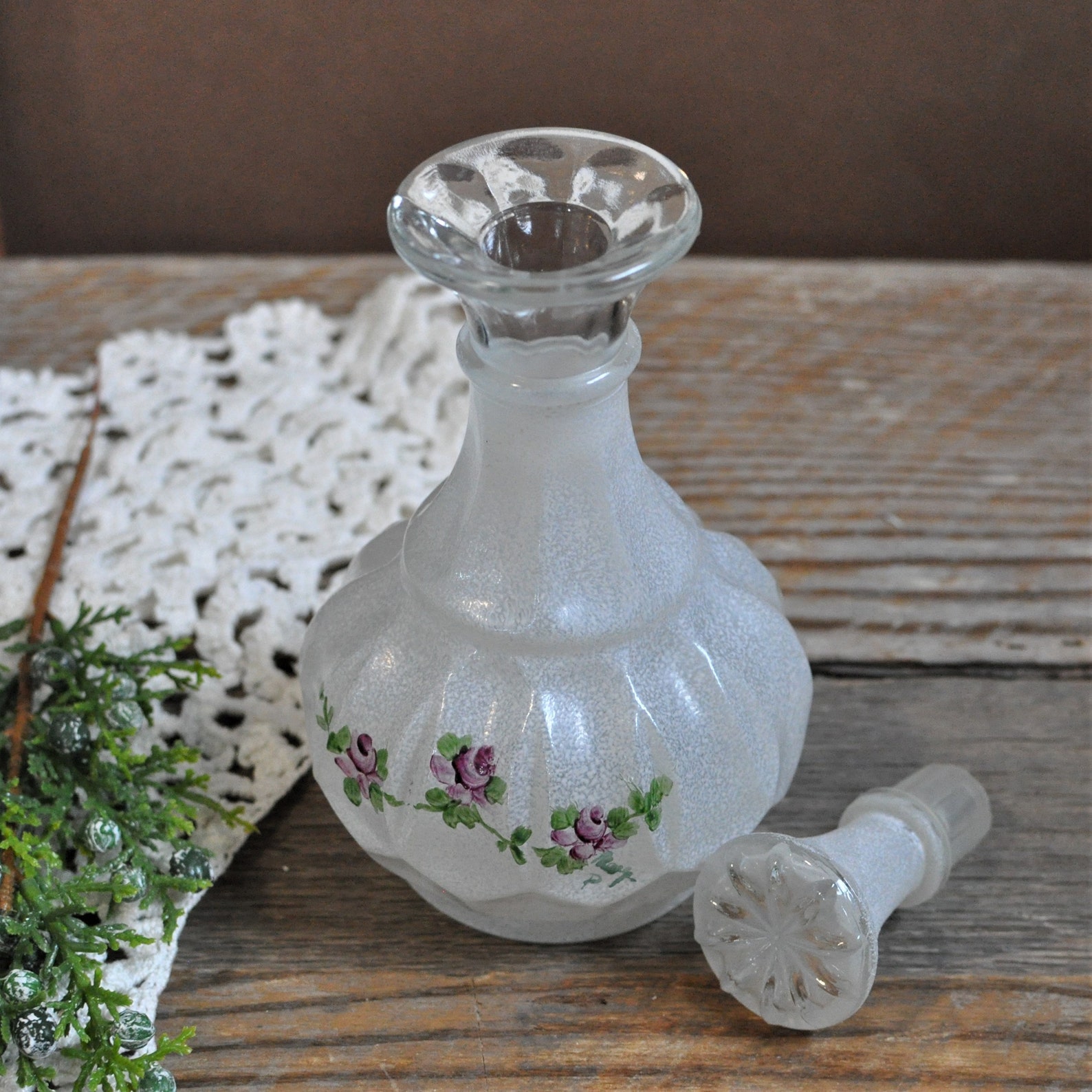 Painted Decorative Glass Bottle & Stopper Lad Art Glass Etsy