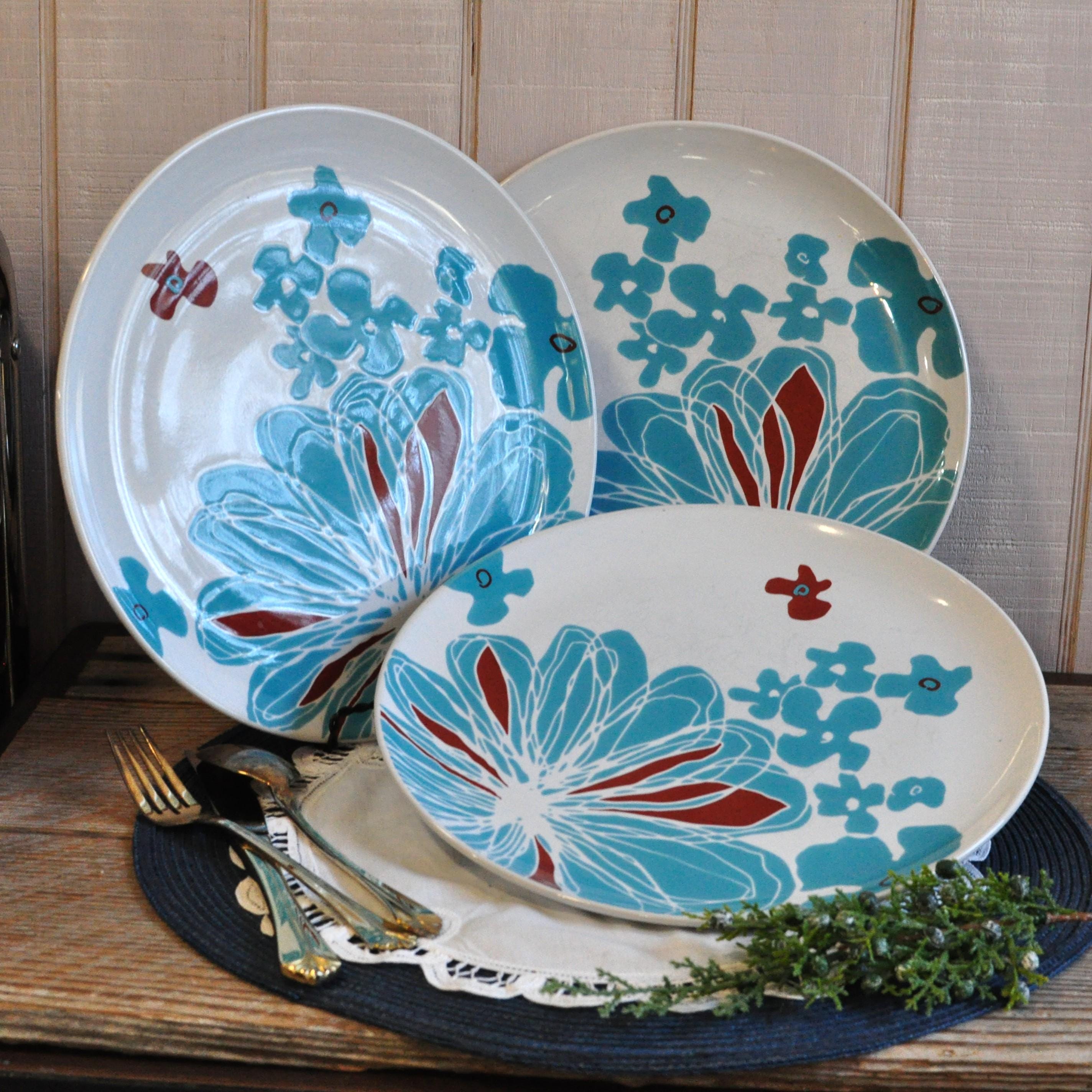 Ikea Bullra Dinner Plates, Turquoise Floral, Set of 3, Replacement