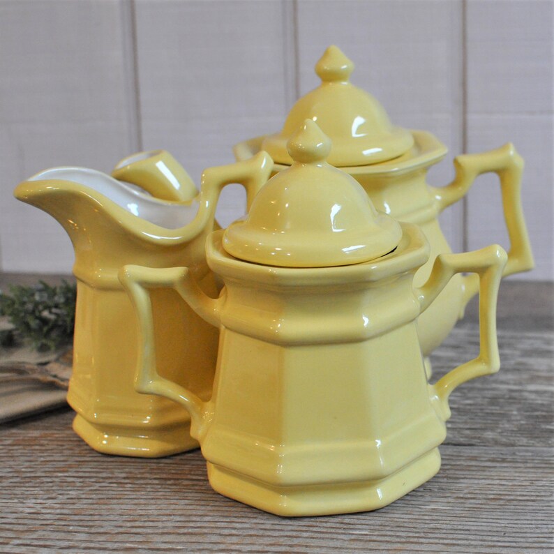 Serving Tea Set Teapot Creamer & Covered Sugar Bowl Sunny Etsy