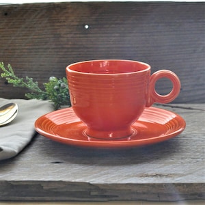 Homer Laughlin Genuine Fiesta Red Cup and Saucer, Fiesta Ware, Vintage Crockery, Replacement, Tea Party, Colorful Dishes, Wedding Gift
