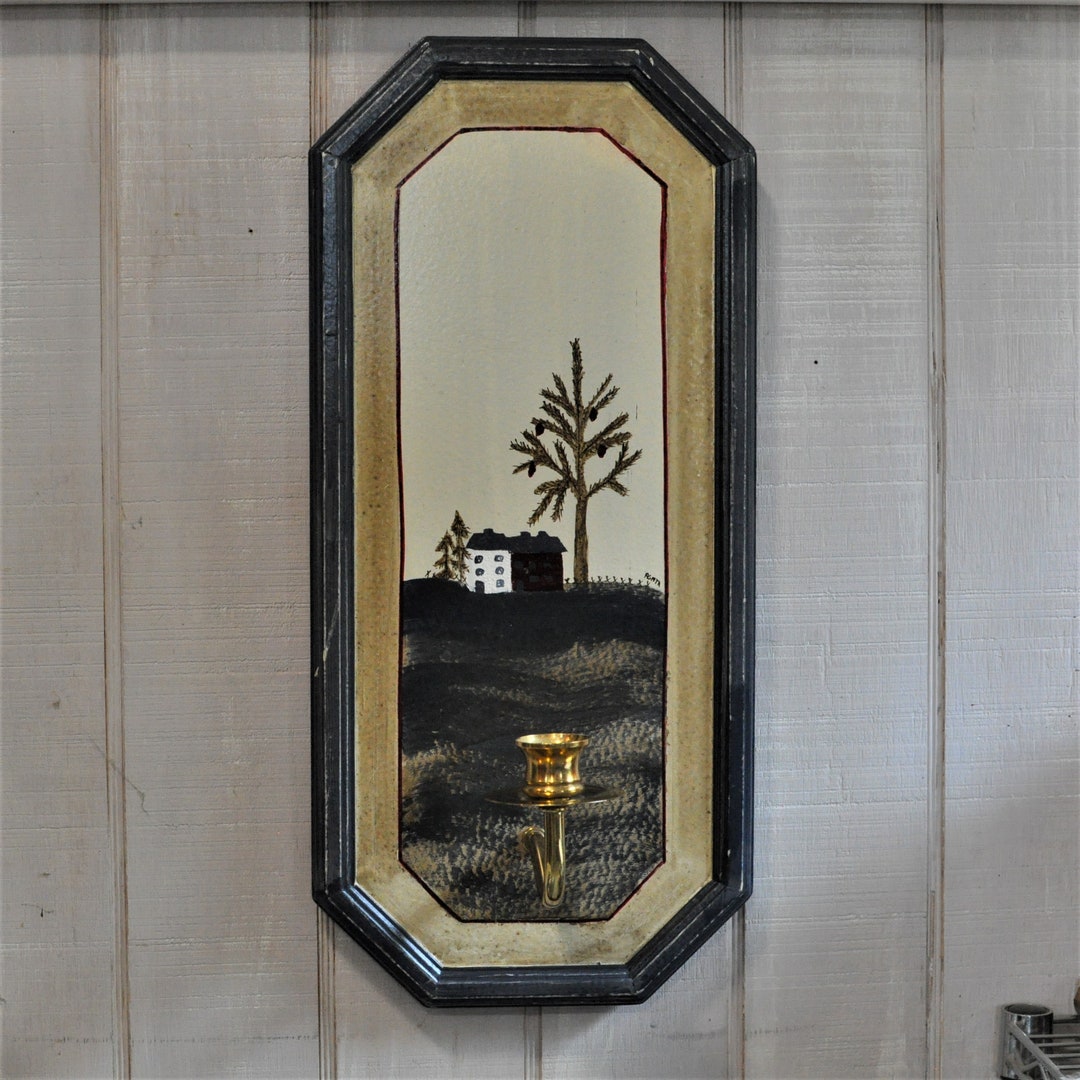 Ethan Allen Wall Plaque Candle Holder, Folk Art, Country Scene, Hand