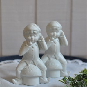 Coty Elf Pixie Pomander, Ceramic Bisque White, Whimsical Vanity Decor, Mushroom, Figurine, Curio Display, Collection, For Sister, Niece, Mom