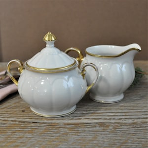 Schumann Bavaria, Creamer & Covered Sugar Bowl, Arches, Gold Trim, Elegant Bridal Tea Party, Fancy Tablescape, Gift for Mom, Easter Dinner