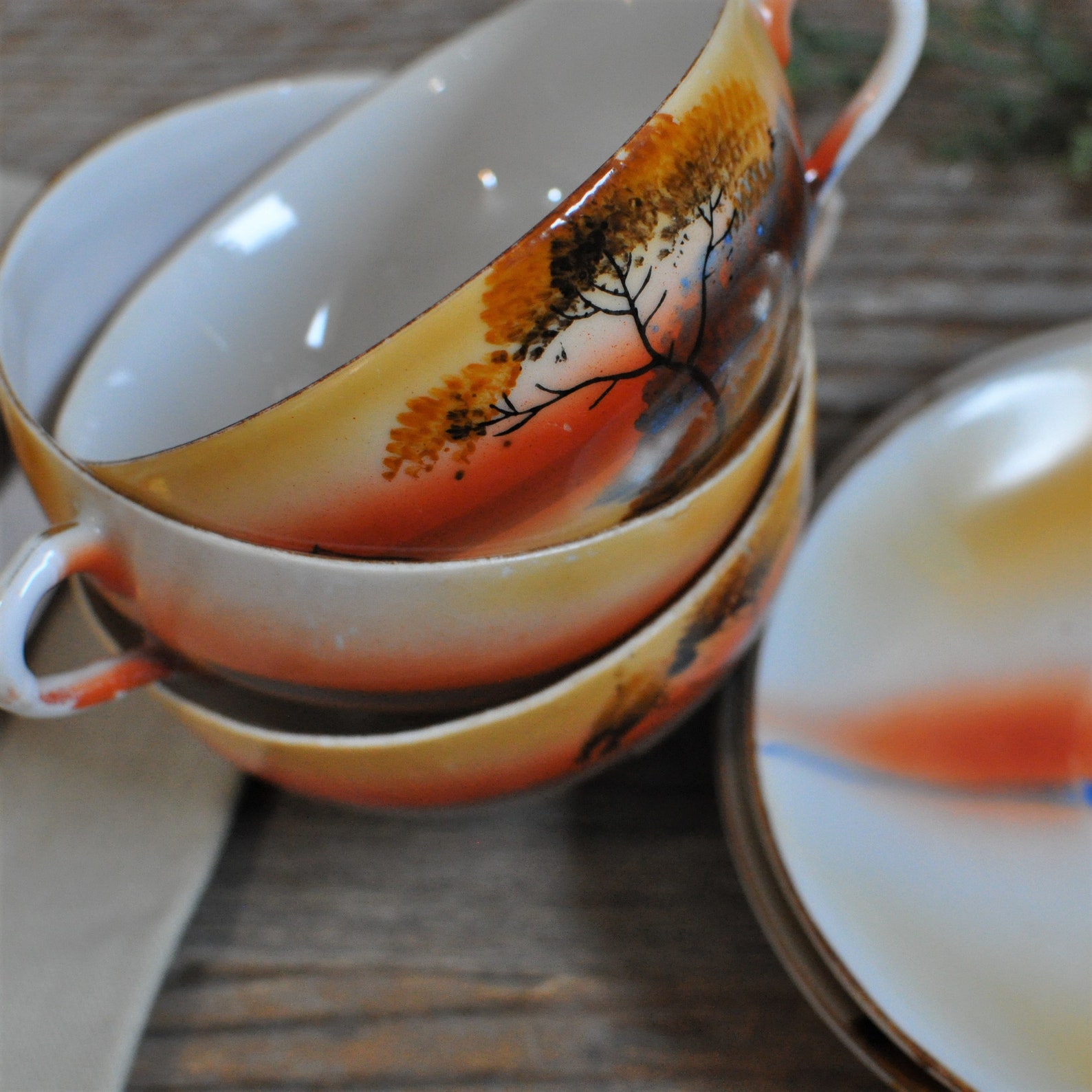 Three Vintage Japanese Painted Tea Cups and Saucers Japan | Etsy
